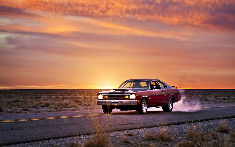 Muscle Car, muscle-car, carros, vintage, sunset, HD wallpaper