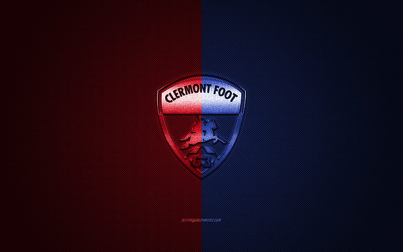 Clermont Foot 63, French football club, Ligue 2, red blue logo, red blue carbon fiber background, football, Clermont-Ferrand, France, Clermont Foot 63 logo, HD wallpaper