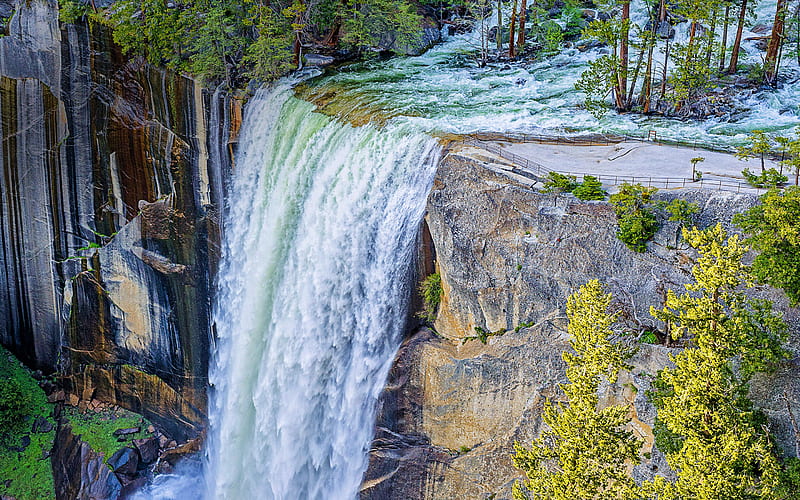Vernal Falls, Yosemite National Park, summer, mountains, waterfall, California, USA, beautiful nature, american landmarks, America, HD wallpaper