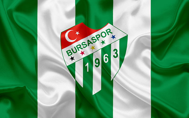 Bursaspor, Bursa, football, Turkish football club, emblem, Bursaspor logo, green silk flag, Turkey, Turkish Football Championship, HD wallpaper