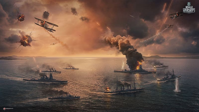 Battleship, Battle, Aircraft, Video Game, Warship, Warplane, World Of Warships, Warships, HD wallpaper
