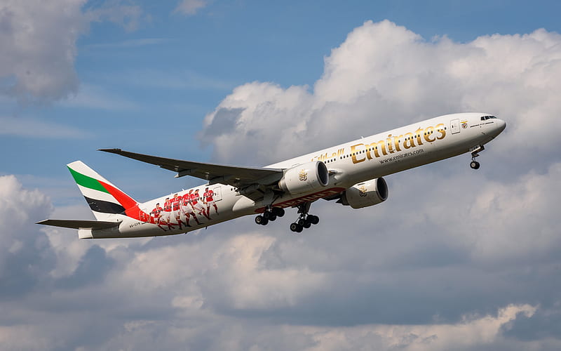 Boeing 777-300ER, Emirates Airlines, airliner, passenger plane, air travel, Boeing, HD wallpaper