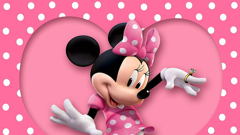 Minnie Mouse In Pink Heart With Background Of Pink And White Dots Minnie Mouse, HD wallpaper