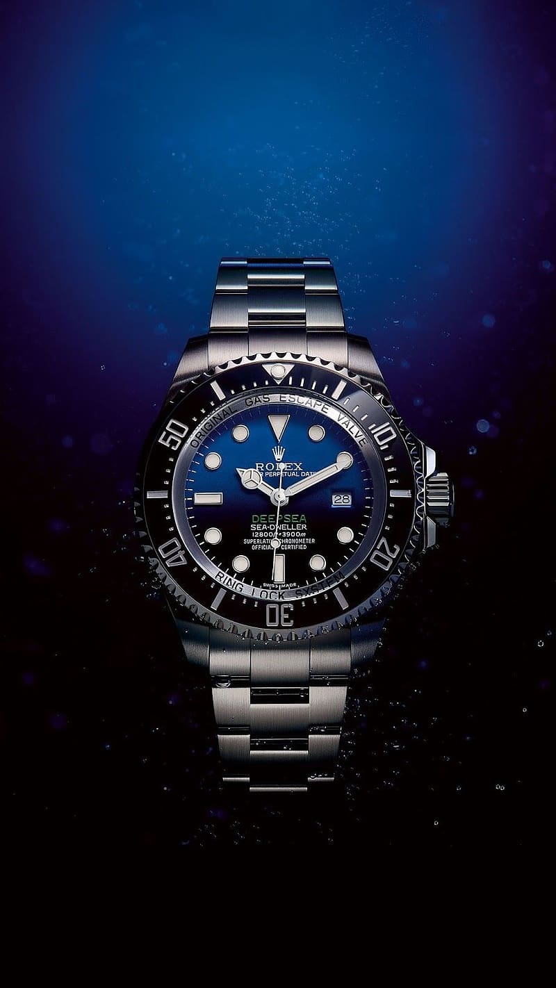 Rolex, Blue And Black Background, watch, HD phone wallpaper