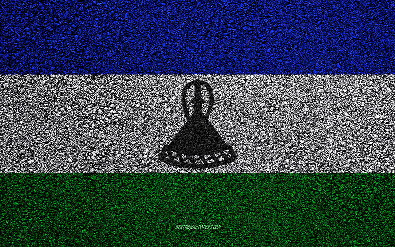 Flag of Lesotho, asphalt texture, flag on asphalt, Lesotho flag, Africa, Lesotho, flags of African countries, HD wallpaper