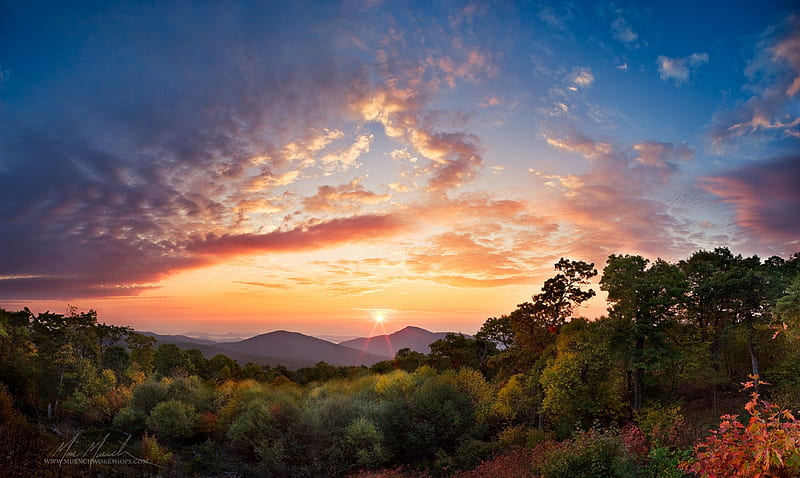 Sunrise Skyline Drive, Shenandoah National Park Virginia, sun, mountains, clouds, sky, landscape, HD wallpaper