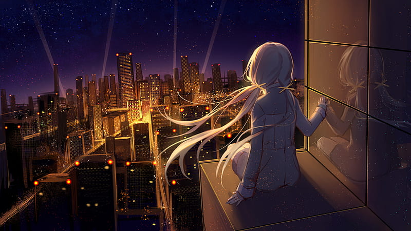 Anime Girl Looking Out Window Drawing