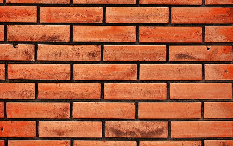 orange brickwall identical bricks, orange bricks, bricks textures, orange brick wall, bricks, wall, macro, orange bricks background, HD wallpaper