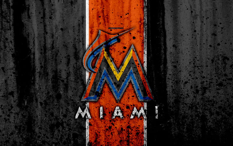 Miami Marlins, grunge, baseball club, MLB, America, USA, Major League Baseball, stone texture, baseball, HD wallpaper