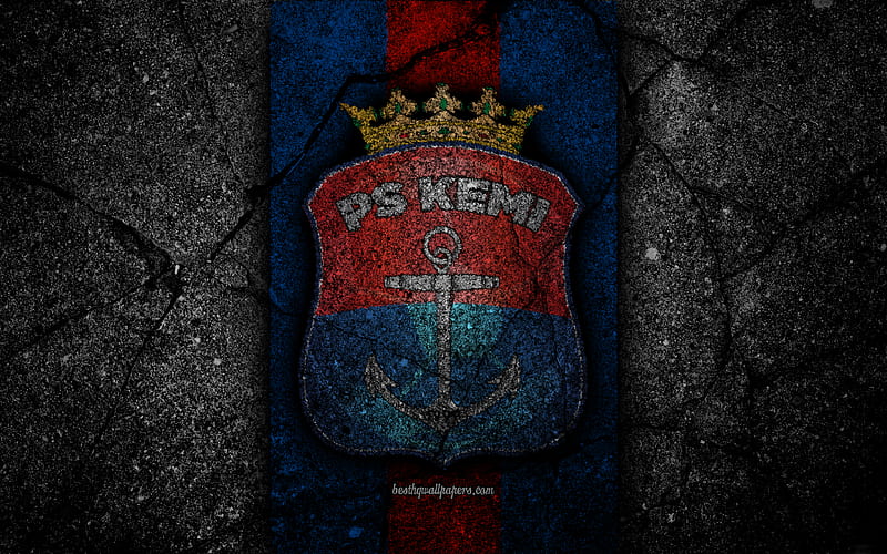 Palloseura Kemi Kings FC, logo, Veikkausliiga, grunge, Finnish Premier Division, emblem, Finland, Palloseura Kemi Kings, black stone, football, asphalt texture, FC Palloseura Kemi Kings, HD wallpaper