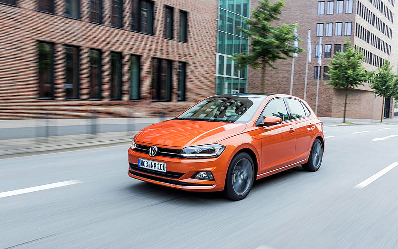 Volkswagen Polo, 2018 new orange Polo, hatchback, Polo 2018, German cars, Volkswagen, HD wallpaper