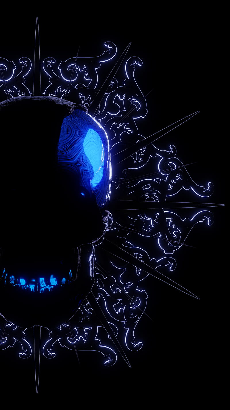 blue skull 3, Rook, anime, black, blue, brain, cyber, cyberpunk, cypher, dark, glow, got, human, skull, white walker, HD phone wallpaper