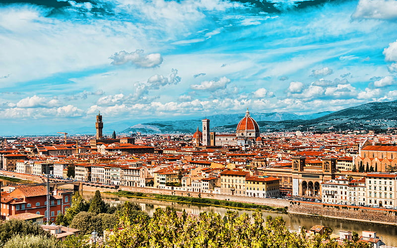 Florence, Santa Maria del Fiore, Arno River, italian cities, R, cityscapes, Tuscany, Italy, Europe, HD wallpaper