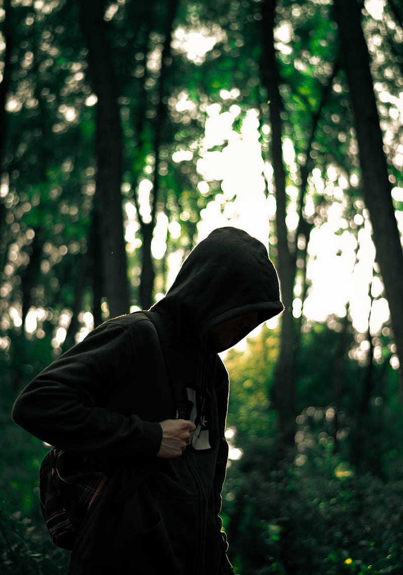 man, hood, anonymous, forest, HD phone wallpaper