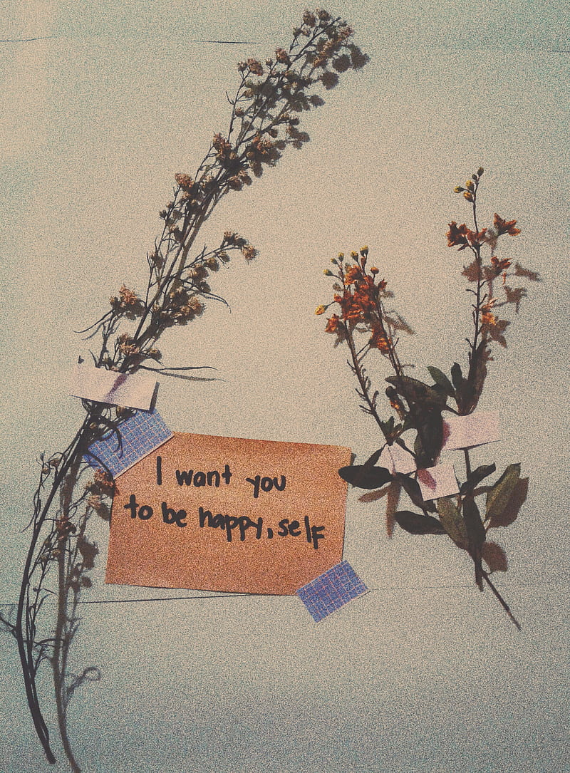Happier, flowers, dried, note, vintage, grain, yellow, HD phone wallpaper