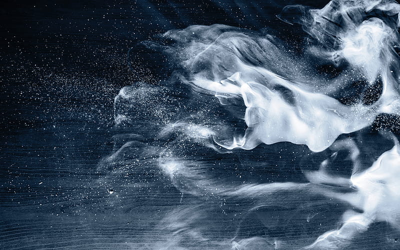 smoke macro, wooden background, smoke background, blue backgrounds, HD wallpaper