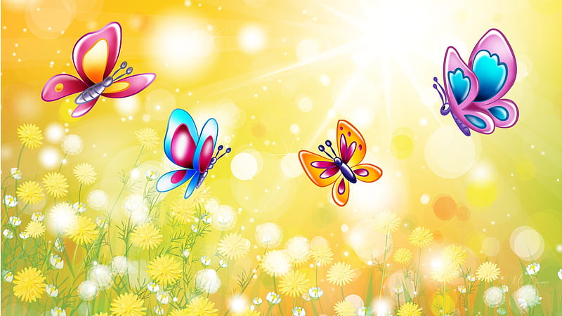 Butterflies So Cute, cute, bright, flowers, yellow, colors, butterflies,  cartoon, HD wallpaper | Peakpx
