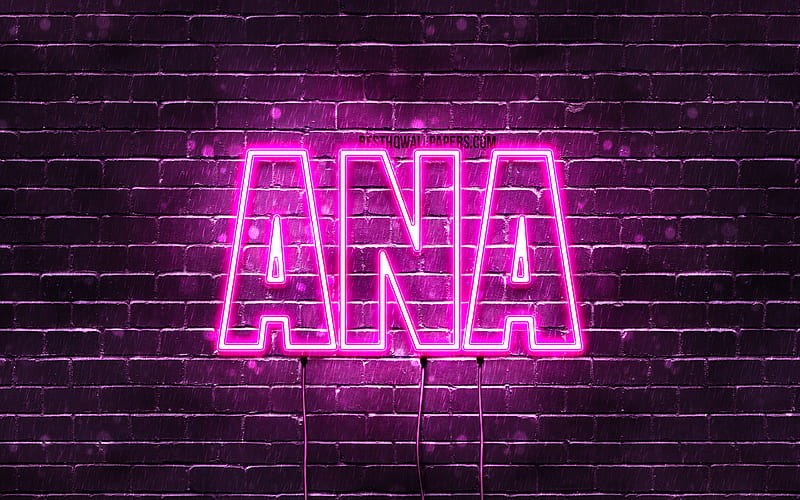 Ana with names, female names, Ana name, purple neon lights, horizontal text, with Ana name, HD wallpaper