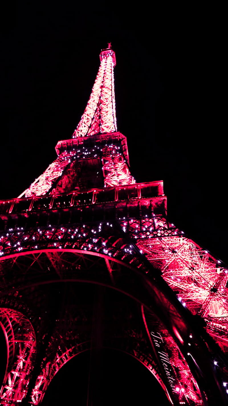 Eiffel Tower, eiffel, night, pink, tower, HD phone wallpaper