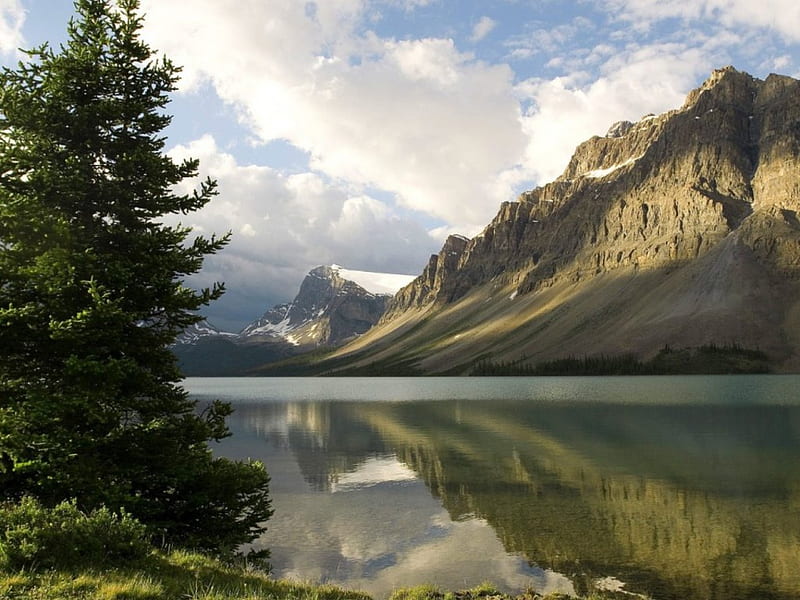 Bow Lake in Banff National Park, Alberta, Canada., mountain, tree, reflection, lake, HD wallpaper