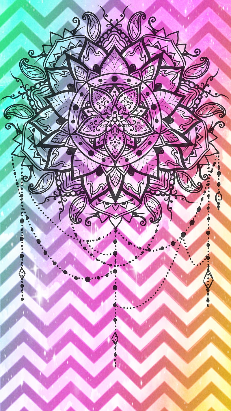 Candy Mandala , bright, candy colors, chevron, colorful, cute, dreamcatcher, flower, pink, rainbow, HD phone wallpaper