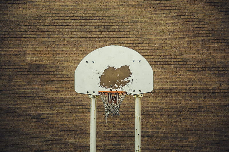basketball stand, net, basketball, sports, bricks, HD wallpaper
