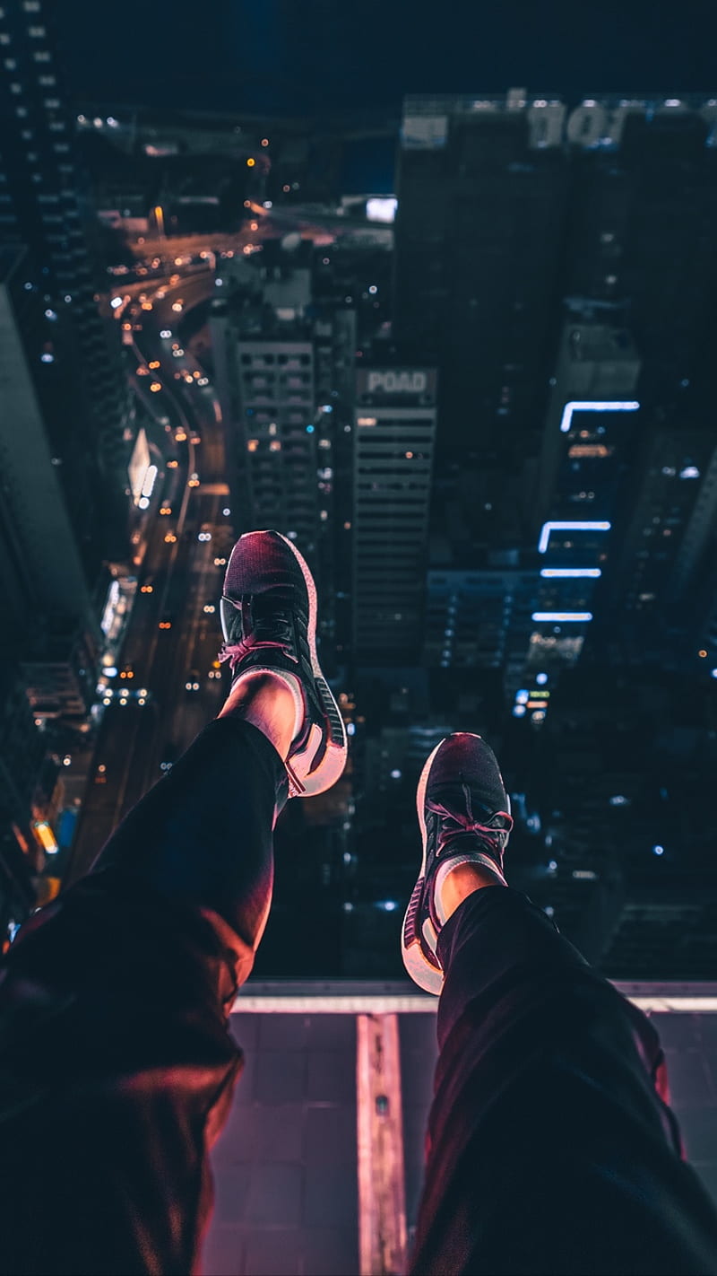 Shoes on the top, city, night, HD phone wallpaper