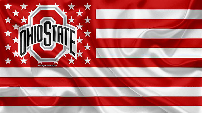 Ohio State Logo In Red White Lines Satin Textile Background Ohio State, HD wallpaper