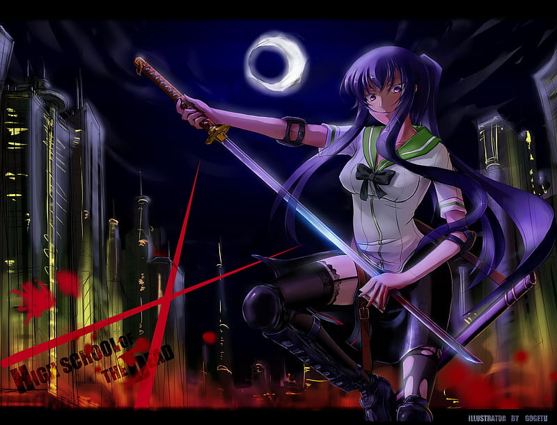 Busujima Saeko, hischool of the dead, girl, sword, anime, HD wallpaper