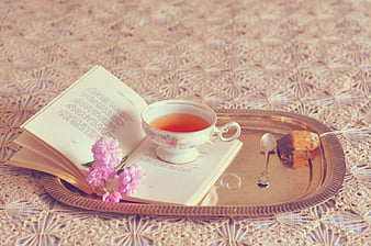 Teatime, book, flower, soft, tea, HD wallpaper | Peakpx