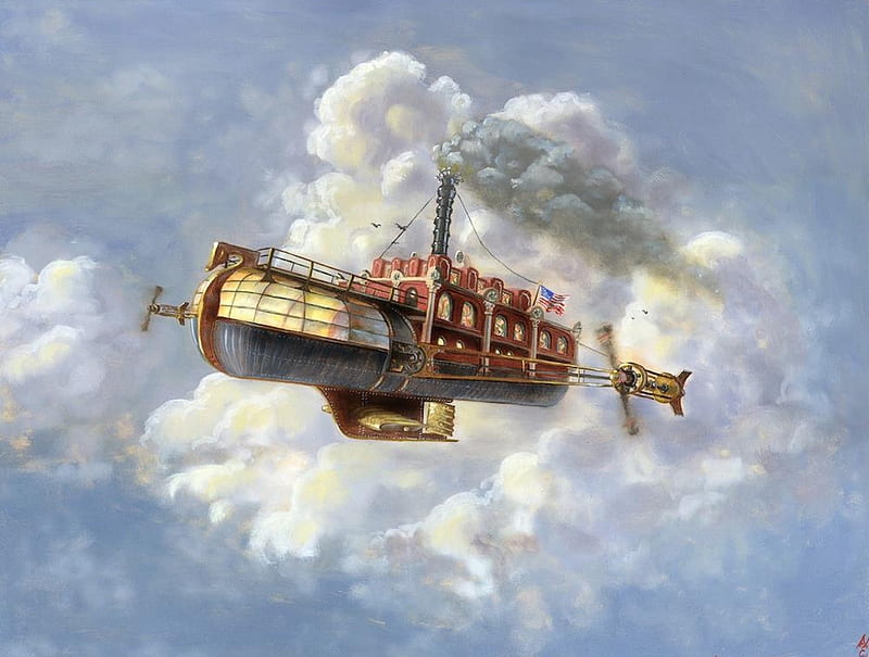 The Desert Rose, art, ship, airship, steam, clouds, sky, HD wallpaper