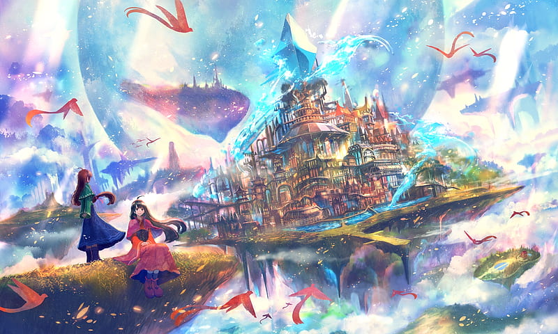 Anime landscape, bridge, floating ship, fantasy world, Anime, HD wallpaper  | Peakpx