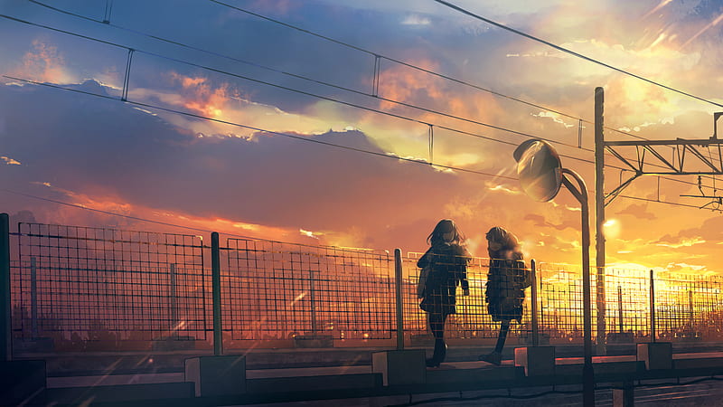 Anime, Original, Girl, Mirror, Sky, Sunset, Walking, HD wallpaper