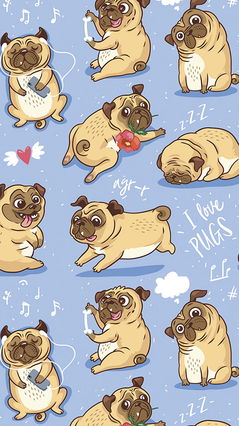 LovePug, cartoon, dog, family, love, pug, HD phone wallpaper | Peakpx