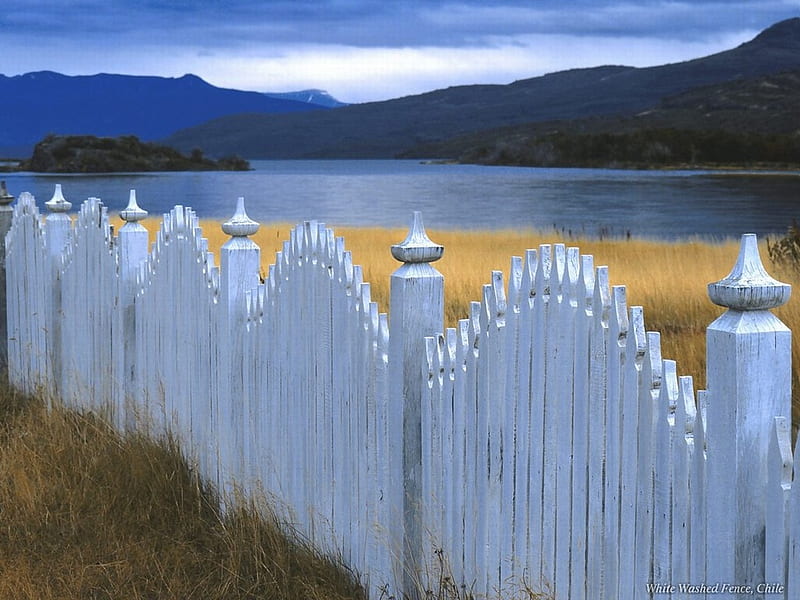 Lake with a picket fence, fence, nature, lake, HD wallpaper