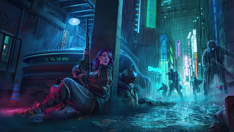 Cyberpunk, Alley, Sci Fi, Futuristic, Woman Warrior, HD wallpaper