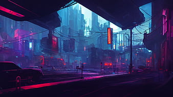 Cyberpunk, city, buildings, art HD wallpaper