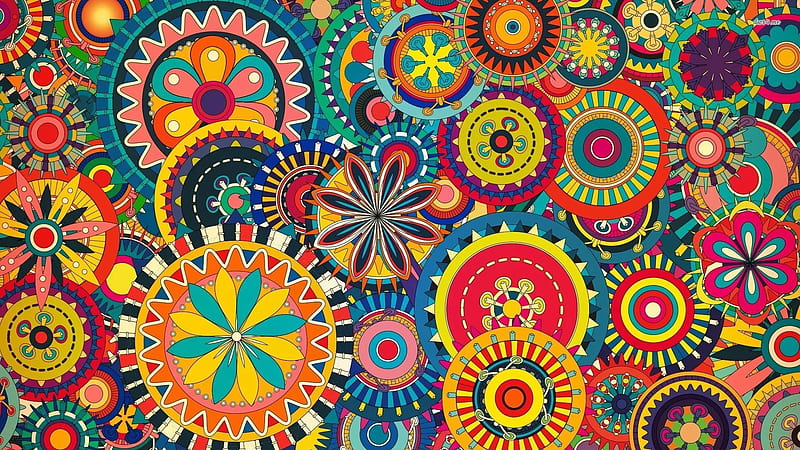 Colorful Circle Flowers Trippy Boho Boho, HD wallpaper