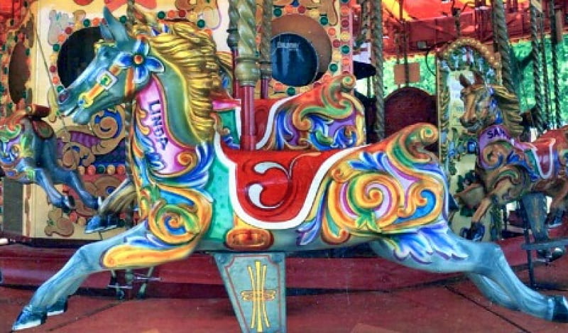 Merry-Go-Round, art, equine, bonito, horse, artwork, animal, carousel, merry go round, painting, wide screen, HD wallpaper