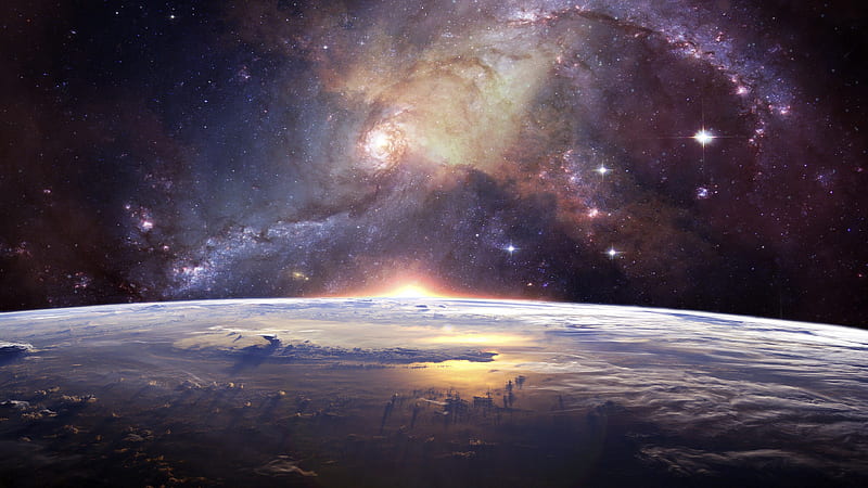 earth, milky way, atmosphere, stars, horizon, Space, HD wallpaper
