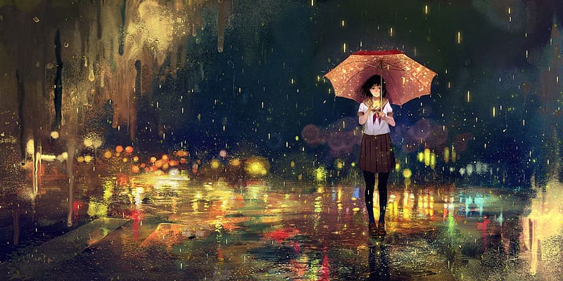Anime, Rain, Light, Umbrella, Original, HD wallpaper | Peakpx