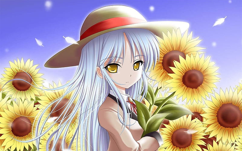 kanade tachibana, angel beats, manga, sunflowers, HD wallpaper
