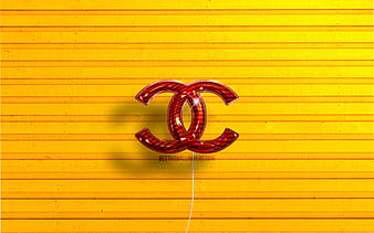 Louis Vuitton logo, yellow realistic balloons fasion brands, Louis Vuitton  3D logo, HD wallpaper