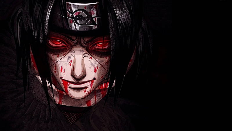 Red Eyes Bloody Itachi Uchiha In Black Background Naruto, HD wallpaper