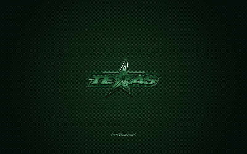 Texas Stars, American hockey club, AHL, green logo, green carbon fiber background, hockey, Cedar Park, Texas, USA, Texas Stars logo, HD wallpaper