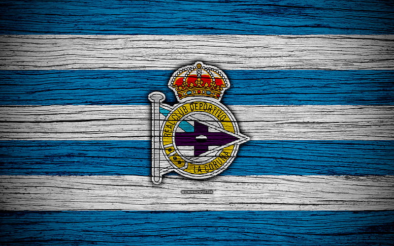 FC Deportivo La Coruna Spain, LaLiga, wooden texture, soccer, Deportivo La Coruna, football club, La Liga, Deportivo La Coruna FC, HD wallpaper