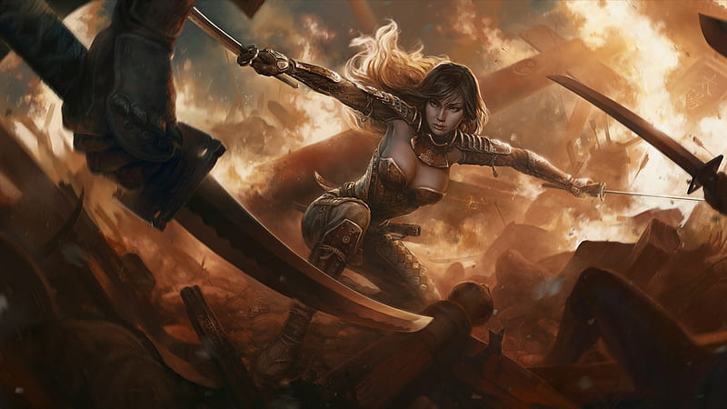 Fantasy Warrior Girl With Sword, fantasy, warrior, sword, artist, , digital-art, artwork, HD wallpaper
