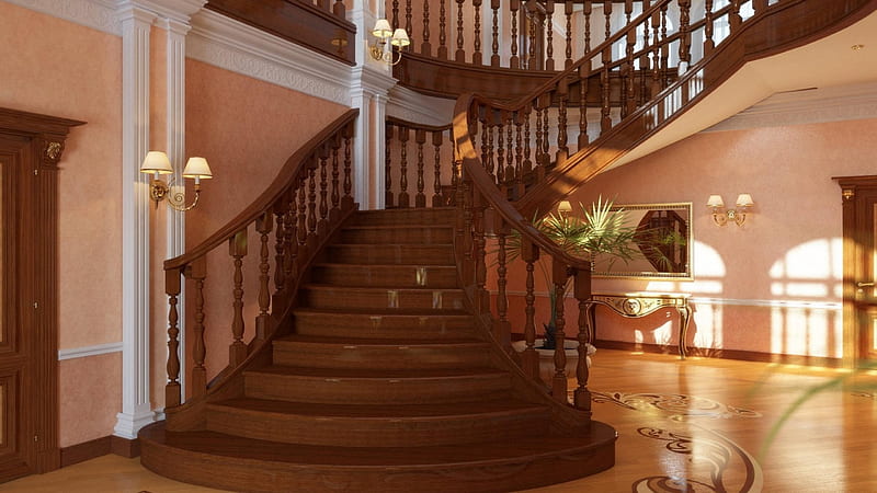 Lovely staircase, 2560x1440, expensive, background, grand entrance, HD wallpaper