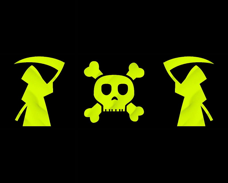 grimreaper & skull, death, labrano, black, yellow, grimreaper, grim reaper, gizzzi, grim, skull, HD wallpaper