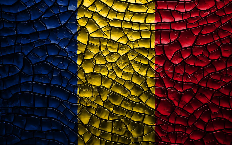 Flag of Chad cracked soil, Africa, Chad flag, 3D art, Chad, African countries, national symbols, Chad 3D flag, HD wallpaper